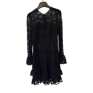 Parker Semi Sheer and Ruffled Black Mini Dress Size Small